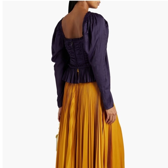 Ulla Johnson Purple Mia Ruched Satin Peplum Blouse - Picture 12 of 13